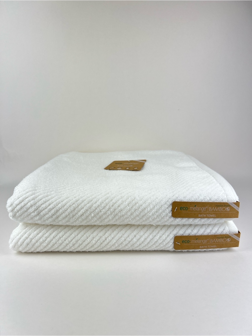 Eco Melange Bamboo Bath Towels White Soft Cotton Rayon Absorbent 2 Pc Set NEW